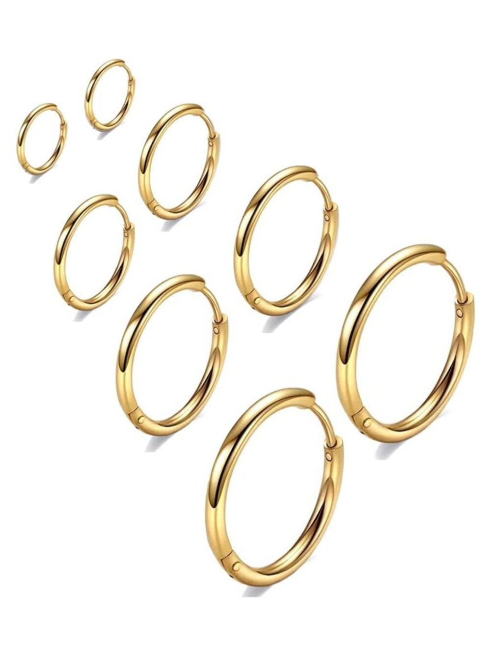 316L Stainless Steel Huggie Hoop Earrings Set 6-14mm Hypoallergenic